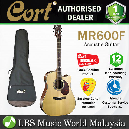 Cort MR600F Dreadnought Cutaway Solid Spruce Top Acoustic Guitar with Pickup and Gigbag (MR 600F)