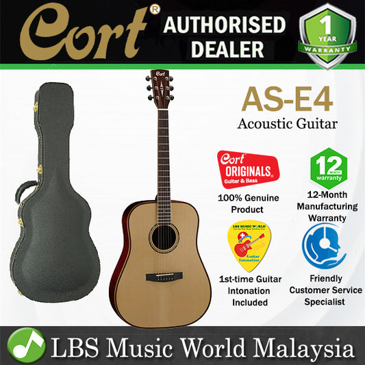 Cort AS-E4 Dreadnought Solid Spruce Top Acoustic Guitar with Case Natural (ASE4 AS E4)