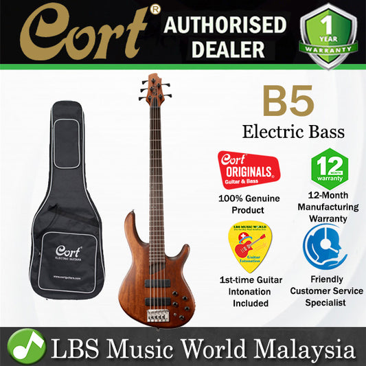 Cort B5 5 String Double Cutaway Bolt On Swamp Ash Open Pore Mahogany Electric Bass Guitar
