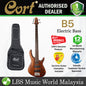 Cort B5 5 String Double Cutaway Bolt On Swamp Ash Open Pore Mahogany Electric Bass Guitar