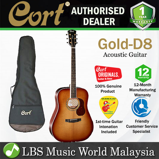 Cort Gold-D8 Dreadnought Torrefied Solid Sitka Spruce Acoustic Guitar with Bag Light Burst (Gold D8)
