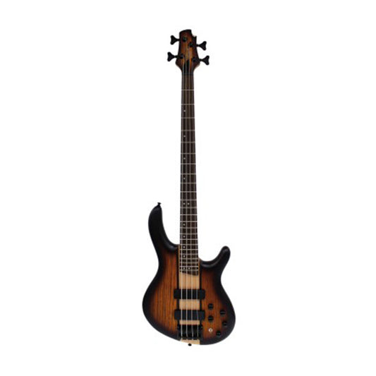 Cort C4 Plus ZBMH 4 String Double Cutaway Bolt On Mahogany Electric Bass Guitar - Open Pore Tabacco Burs