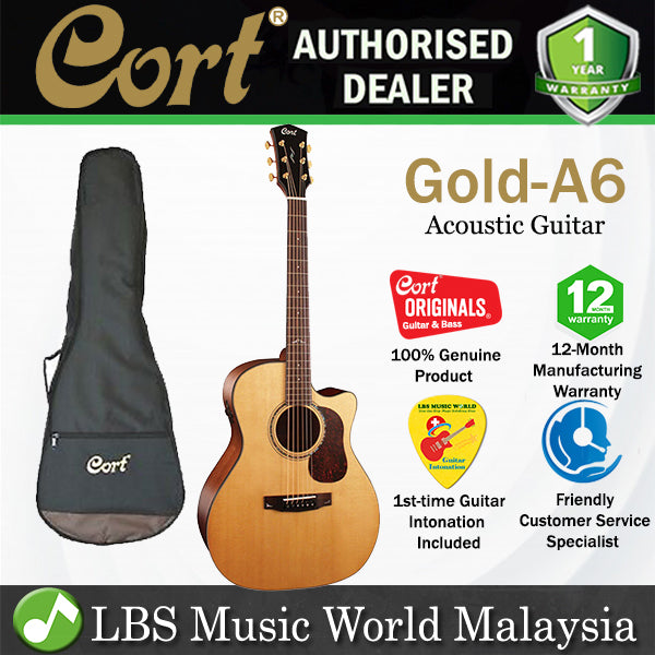 Cort Gold-A6 Auditorium Full Solid Acoustic Electric Guitar with Bag - Natural Glossy (Gold A6)