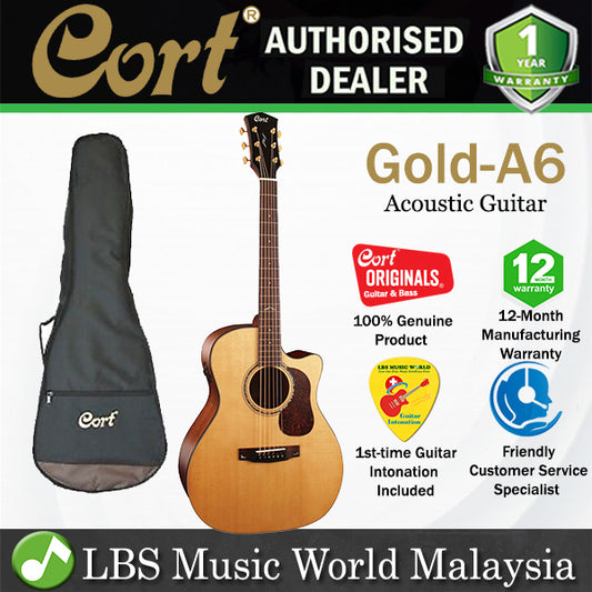 Cort Gold-A6 Auditorium Full Solid Acoustic Electric Guitar with Bag - Natural Glossy (Gold A6)