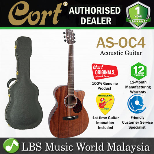 Cort AS-OC4 OM Cutaway Solid Mahogany Open Pore Acoustic Guitar with Case (ASOC4 ASOC4)