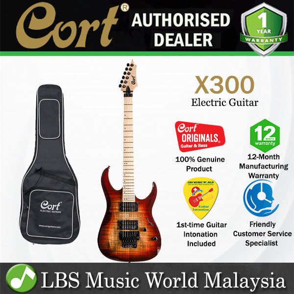 [Discontinued] Cort X300 Double Cutaway Bolt On Flamed Maple Top HH Pickup Electric Guitar (X 300)