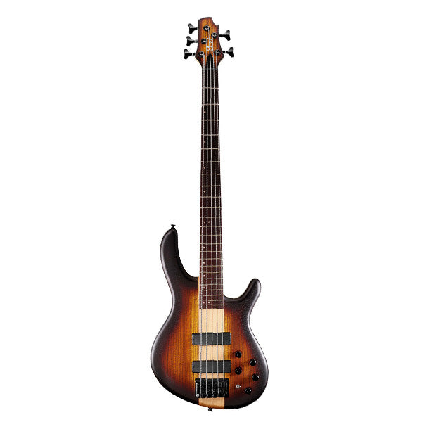 Cort C5 Plus ZBMH 5 String Double Cutaway Bolt On Mahogany Electric Bass Guitar - Open Pore Tabacco Burst