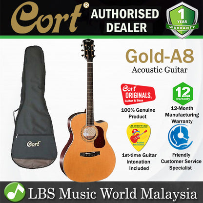Cort Gold-A8 Auditorium Cutaway Torrefied Solid Sitka Spruce Natural Acoustic Guitar with Bag (GoldA8 Gold A8)