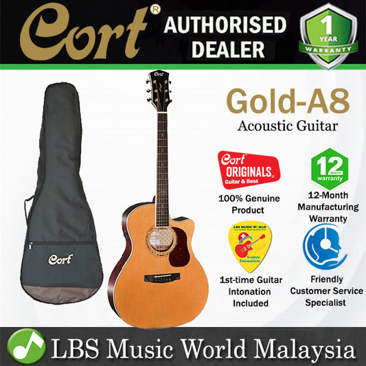 Cort Gold-A8 Auditorium Cutaway Torrefied Solid Sitka Spruce Natural Acoustic Guitar with Bag (GoldA8 Gold A8)