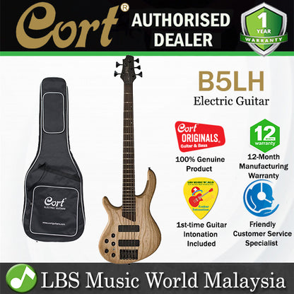 Cort B5LH 5 Strings Double Cutaway Bolt On Ash Body Left Handed Electric Bass Guitar (B5 LH)