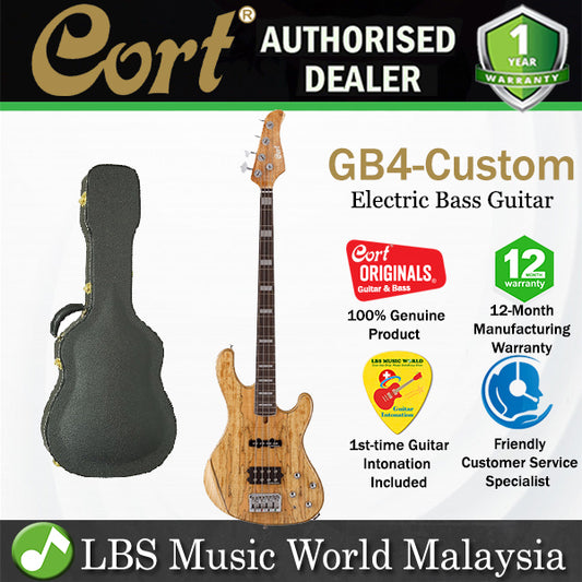 Cort GB5-Custom 5 String Bolt On Swamp Ash Spalted Maple Top Electric Bass Guitar with Case (GB5 Custom)