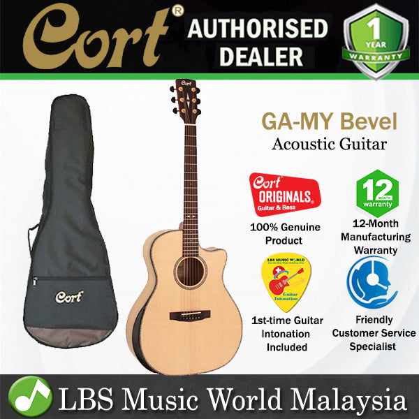 Cort GA-MY Bevel Grand Auditorium Solid Sitka Spruce Top Acoustic Guitar with Bag (GAMYBEVEL GA MY BEVEL)
