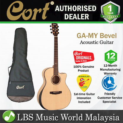 Cort GA-MY Bevel Grand Auditorium Solid Sitka Spruce Top Acoustic Guitar with Bag (GAMYBEVEL GA MY BEVEL)