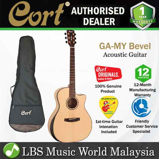 Cort GA-MY Bevel Grand Auditorium Solid Sitka Spruce Top Acoustic Guitar with Bag (GAMYBEVEL GA MY BEVEL)