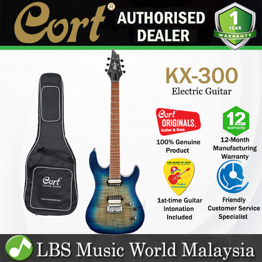 Cort KX300 Double Cutaway Spalted Maple Mahogany HH Pickup Cobalt Burst Electric Guitar (KX 300)