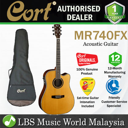Cort MR740FX Dreadnaught Solid Sitka Spruce Top Acoustic Guitar with Bag (MR740 FX)