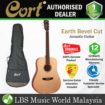 Cort Earth Bevel Cut Dreadnought Solid Sitka Spruce Top Acoustic Guitar with Bag (EarthBevelCut)
