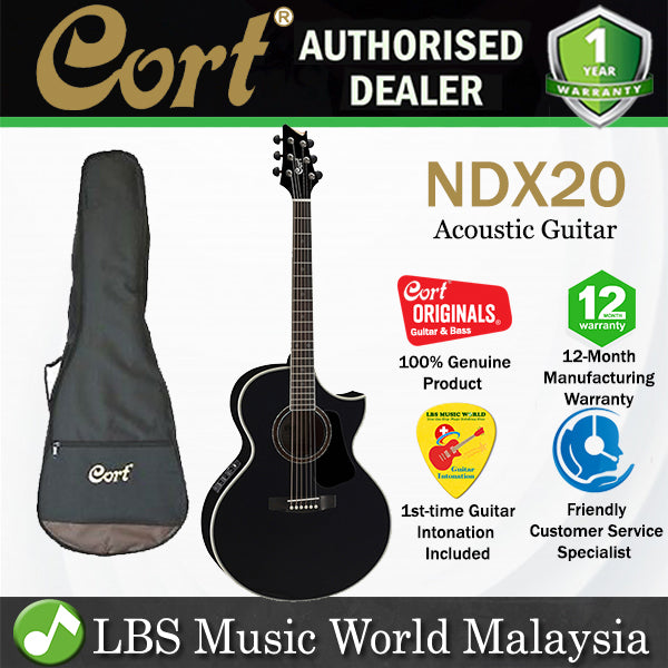 Cort NDX20 NDX Body Solid Sitka Spruce Top Acoustic Guitar with Pickup Black (NDX 20)