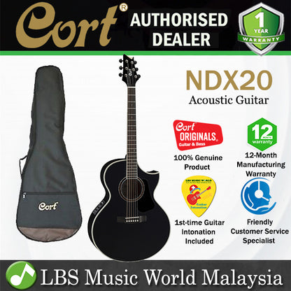 Cort NDX20 NDX Body Solid Sitka Spruce Top Acoustic Guitar with Pickup Black (NDX 20)
