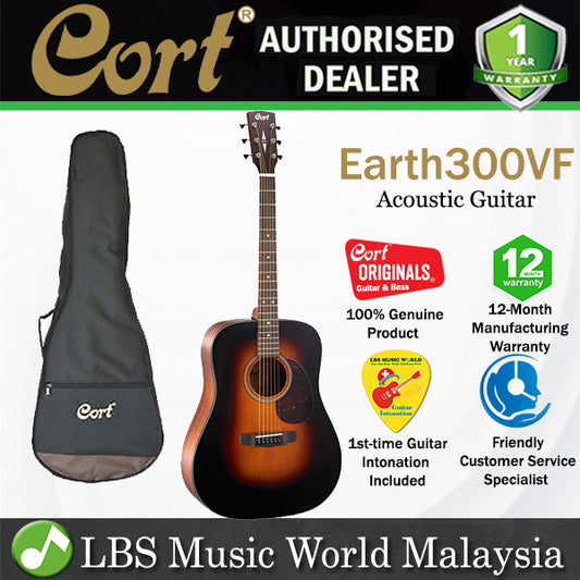 Cort Earth300VF Dreadnought Solid Adirondack Spruce Top Acoustic Guitar with Pickup (Earth 300VF)