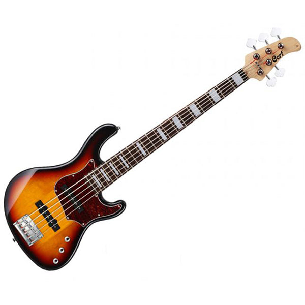 Cort GB35J 5 String Double Cutaway Bolt On Agathis Electric Bass Guitar 3 Tone Sunburst (GB35 J)