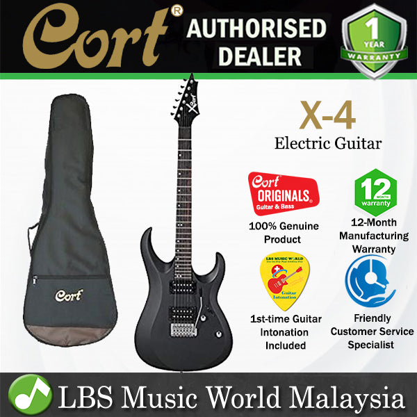 [Discontinued] Cort X-4 Double Cutaway Bolt On Basswood Tremolo HHS Pickup Black Electric Guitar (X4 X 4)