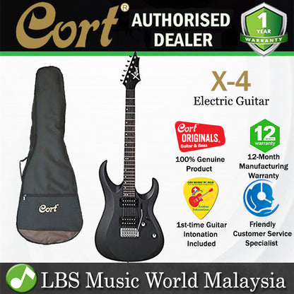 [Discontinued] Cort X-4 Double Cutaway Bolt On Basswood Tremolo HHS Pickup Black Electric Guitar (X4 X 4)