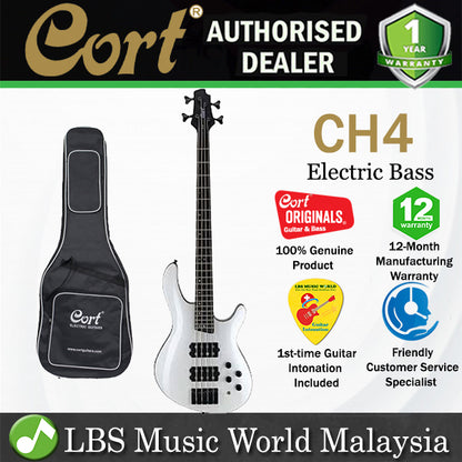 Cort C4H 4 String Double Cutaway Bolt On Mahogany White Pearl Electric Bass Guitar (C 4H)