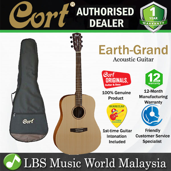 Cort Earth-Grand Dreadnought Solid Sitka Spruce Top Acoustic Guitar with Bag (EarthGrand Earth Grand)