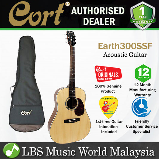 Cort Earth300SSF Dreadnought solid Adirondack spruce Top Acoustic Guitar with Pickup Natural (Earth 300SSF)