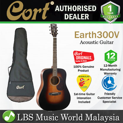 Cort Earth300V Dreadnought Solid Adirondack Spruce Top Acoustic Guitar (Earth 300V)