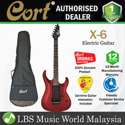 [Discontinued] Cort X-6 Basswood Bolt On HSH Pickup Electric Guitar Red Metallic Satin (X6 X 6)
