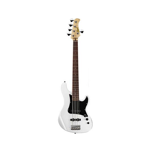 Cort GB55JJ 5 String Double Cutaway Bolt On Alder Electric Bass Guitar Olympic White (GB55 JJ)