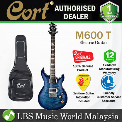 Cort M600 T Double Cutaway Set In Mahogany with Flamed Maple Top Bright Blue Electric Guitar (M600T)