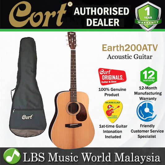 Cort Earth200ATV Dreadnought Torrefied Solid Sitka Spruce Top Acoustic Guitar with Bag (Earth200 ATV)