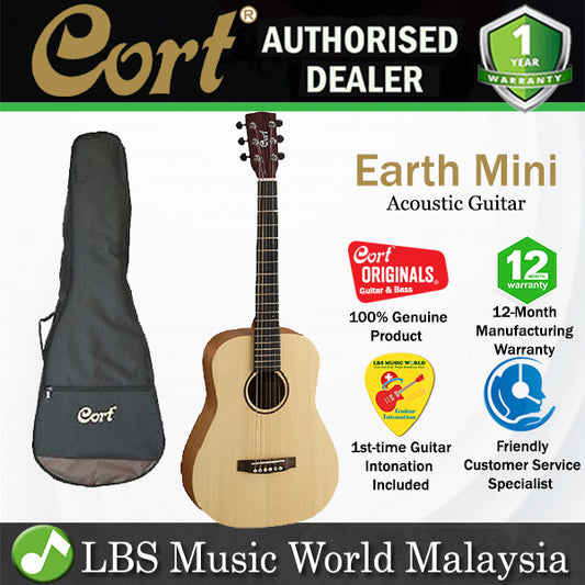 Cort Earth Mini 3/4 Dreadnought Solid Sitka Spruce Top Acoustic Guitar with Bag (EarthMini)
