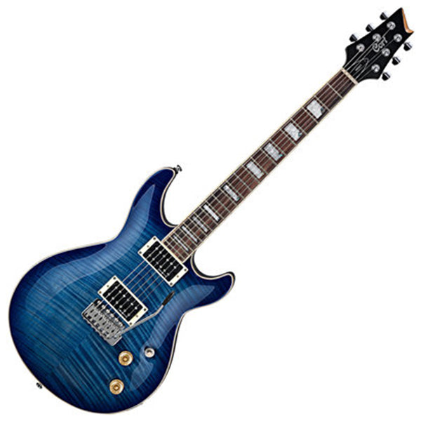 Cort M600 T Double Cutaway Set In Mahogany with Flamed Maple Top Bright Blue Electric Guitar (M600T)