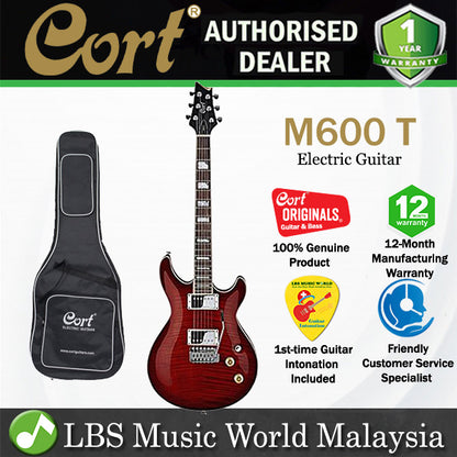 Cort M600 T Double Cutaway Set In Mahogany with Flamed Maple Top Black Cherry Electric Guitar (M600T)