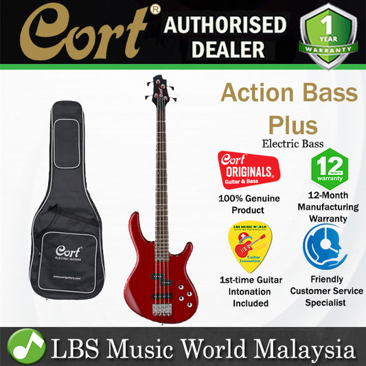 Cort Action Bass Plus 4 String Double Cutaway Bolt On Poplar Red Electric Bass Guitar