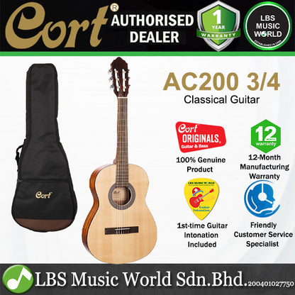 Cort AC200 3/4 Classic Body Solid Spruce Top Classical Guitar with Bag