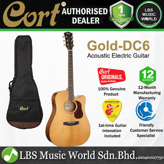 Cort Gold-DC6 Cutaway Torrefied Solid Sitka Spruce Natural Gloss Acoustic Electric with Bag (GoldDC6 Gold DC6)
