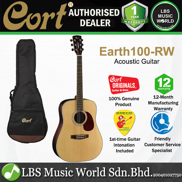 Cort Earth100-RW Dreadnought Solid Sitka Spruce Top Acoustic Guitar (Earth100)