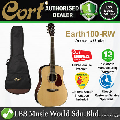 Cort Earth100-RW Dreadnought Solid Sitka Spruce Top Acoustic Guitar (Earth100)