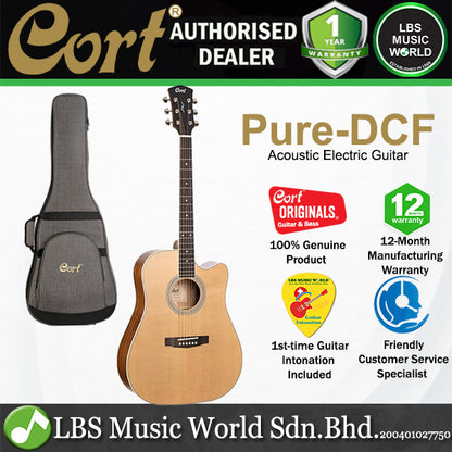 Cort Pure-DCF Dreadnought Cutaway Solid Sitka Spruce Top Acoustic Electric Guitar (PureDCF Pure DCF)