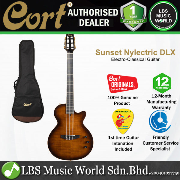 Cort Sunset Nylectric DLX Mahogany Boday  Flamed Maple Veneer Top Electric Electric Classical Guitar - Tobacco Sunburst
