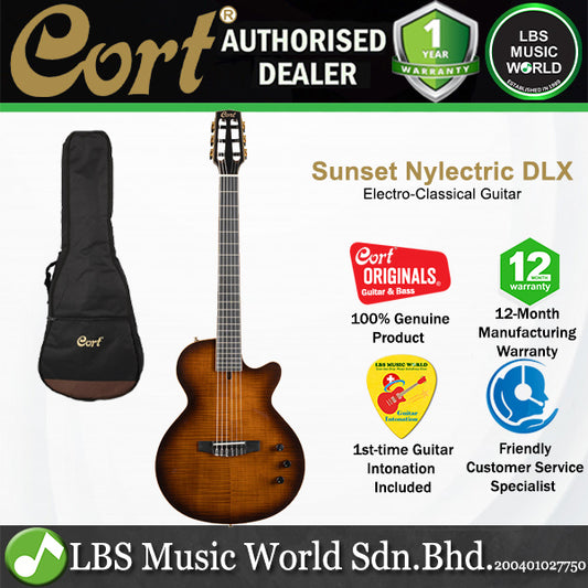 Cort Sunset Nylectric DLX Mahogany Boday  Flamed Maple Veneer Top Electric Electric Classical Guitar - Tobacco Sunburst