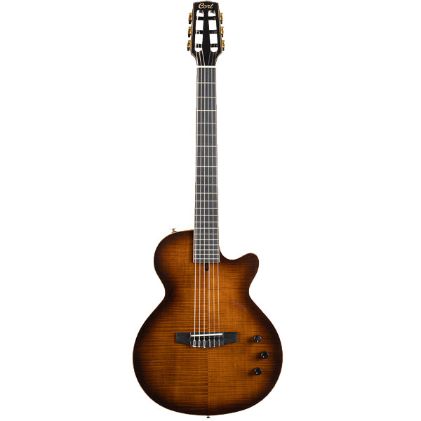 Cort Sunset Nylectric DLX Mahogany Boday  Flamed Maple Veneer Top Electric Electric Classical Guitar - Tobacco Sunburst