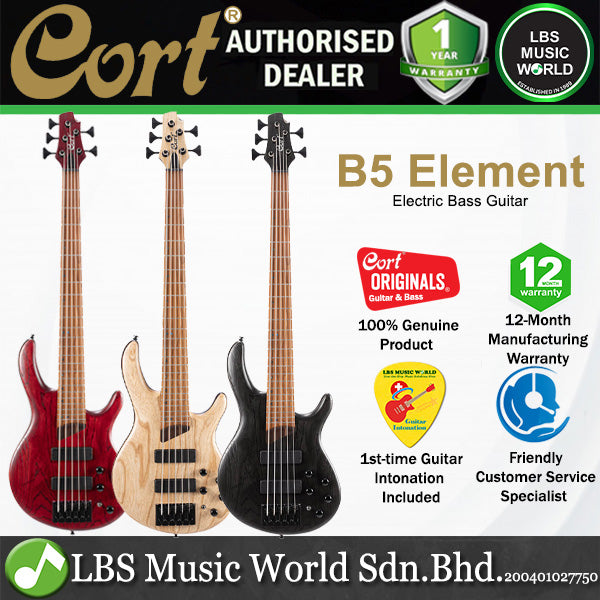 Cort B5 Element 5 String Artisan Series Mahogany Body Ash Top with MK-1 Pickups Electric Bass Guitar