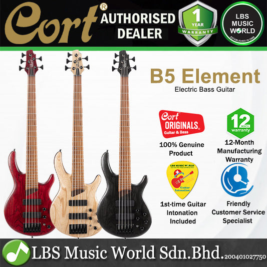Cort B5 Element 5 String Artisan Series Mahogany Body Ash Top with MK-1 Pickups Electric Bass Guitar