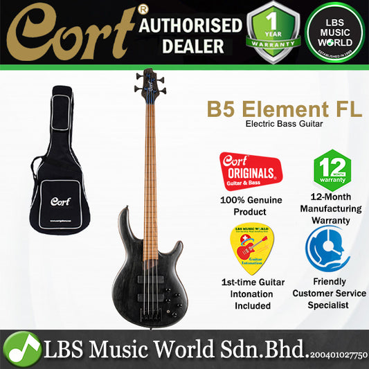 Cort B4 Element FL Mahogany Body Ash Top Fretless Fingerboard Electric Bass Guitar (B4EFL)